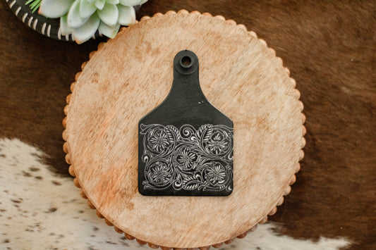 Tooled Cattle Ear Tag - Black